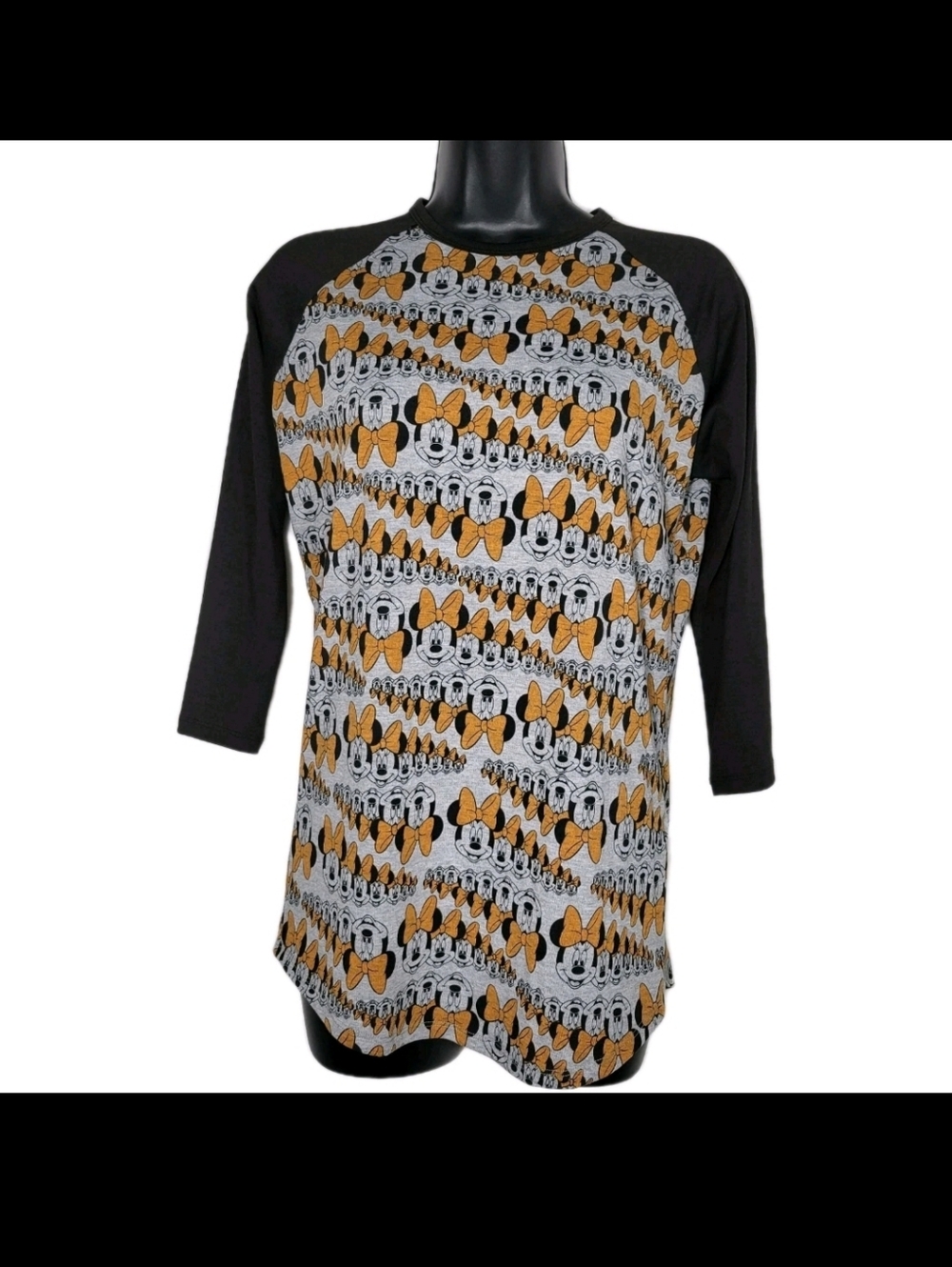 LuLaRoe Womens Minnie Mouse Randy Baseball 3/4 Sleeve Top Size XS NWT Disney FUN